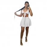 White Sleeveless Low-Cut Women Sexy Skirt Set