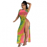 RoseRed Short Sleeve Printed Slit Women Sexy Maxi Dress