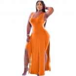 Orange Sleeveless Halter Low-Cut 2PCS Plus Size Dress