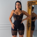 Black Sleeveless Halter Lace Women Sexy Romper Lingerie