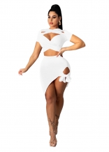 White Short Sleeve V-Neck Bandage Sexy Club Dress