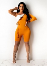 Orange One Sleeve Lace-up Bandage Sexy Romper