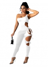 White Sleeveless Halter Hollow-out Bandaeg Sexy Jumpsuit