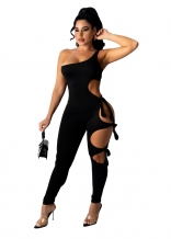 Black Sleeveless Halter Hollow-out Bandaeg Sexy Jumpsuit