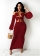 Red Long Sleeve Off-Shoulder Mesh Hollow-out Sexy Midi Dress