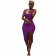 Purple Sleeveless Halter Low-Cut Button Sexy Midi Dress
