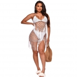 White Sleeveless Nets Hollow-out 2PCS Skirt Sets