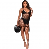 Black Sleeveless Nets Hollow-out 2PCS Skirt Sets