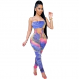 Purple Sleeveless Boat-Neck Printed Women Sexy Jumpsuit