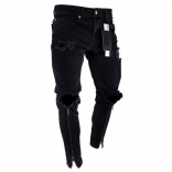 Black Men's Jeans Fashion Hole Long Trousers