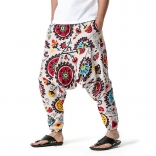 White Cotton Printed Men's Fashion Haren Pants