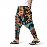 Blue Cotton Printed Men's Fashion Haren Pants