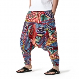 Red Cotton Printed Men's Fashion Haren Pants