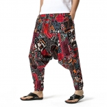 Red Cotton Printed Men's Fashion Haren Pants