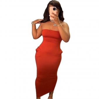 Red Off-Shoulder Sleeveless Tube Elasticity Midi Dress