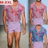 Pink Short Sleeve Printed Mesh Men's T-Skirt