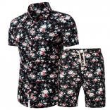 Pink Short Sleeve Printed Men's Fashion T-Skirt Sets