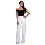 White Women Fashion Button Trousers