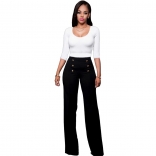 Black Women Fashion Button Trousers