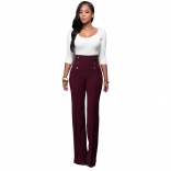 WineRed Women Fashion Button Trousers