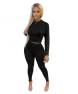 Black Long Sleeve O-Neck Bodycons 2PCS Sexy Jumpsuit