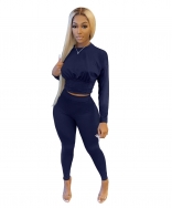 RoyalBlue Long Sleeve O-Neck Bodycons 2PCS Sexy Jumpsuit