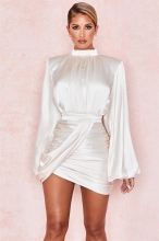 White Long Sleeve O-Neck Fashion OL Dres