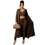 Brown Long Sleeve V-Neck Low-Cut 3PCS Women Catsuit Dress