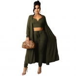 Green Long Sleeve V-Neck Low-Cut 3PCS Women Catsuit Dress