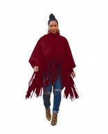 Red Long Sleeve O-Neck Tassels Women Fashion Tops