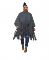 Grey Long Sleeve O-Neck Tassels Women Fashion Tops