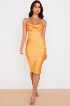 Yellow Sleeveless Double Layer Elastic Steel Bone Line Padded Bodycons Midi Dress