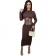 Brown Long Sleeve O-Neck Leather Corsets Zipper Women Midi Dress