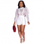 White Long Sleeve Lace Hollow-out Sexy Women Club Rompers