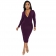 Purple Deep V-Neck Long Sleeve Bodycons Women Midi Dress