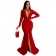 Red Long Sleeve Deep V-Neck Bodycons Sexy Slit Maxi Dress