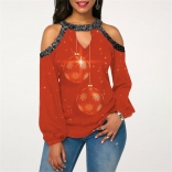 Red Ball Long Sleeve Printed Women Christmas Fashion T-Skirt(Plus Size)