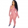 Pink Long Sleeve Zipper Hollow-out Sexy Ladies Jumpsuit