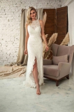 White Sleeveless Lace Sexy Slit Fashion Ladies Maxi Dress