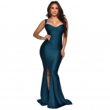 RoyalBlue Off-Shoulder Halter Low-Cut V-Neck Bodycons Pleated Evening Dress