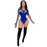 Blue Mesh Long Sleeve Velvet Women Sexy Club Tops