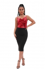 Red Sleeveless Halter Sequins Women Bodycons Midi Dress