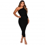 Black Long Sleeve Boat-Neck Fashion Sexy Women Midi Dress