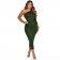 Green Long Sleeve Boat-Neck Fashion Sexy Women Midi Dress