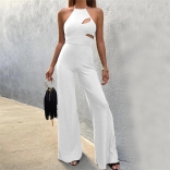 White Halter O-Neck Sleeveless Fashion Hollow-out Women Jumpsuit