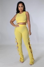 Yellow Sleeveless O-Neck Bandage Sexy Women Jumpsuit