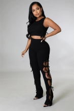 Black Sleeveless O-Neck Bandage Sexy Women Jumpsuit