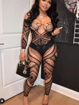 Black Long Sleeve Lace Sexy Jumpsuit Lingerie