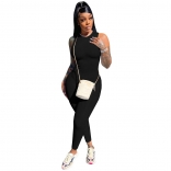 Black Sleeveless O-Neck Bodycon Women Sexy Jumpsuit