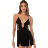 Black  Sleeveless Sexy Lace Women Sleepwear